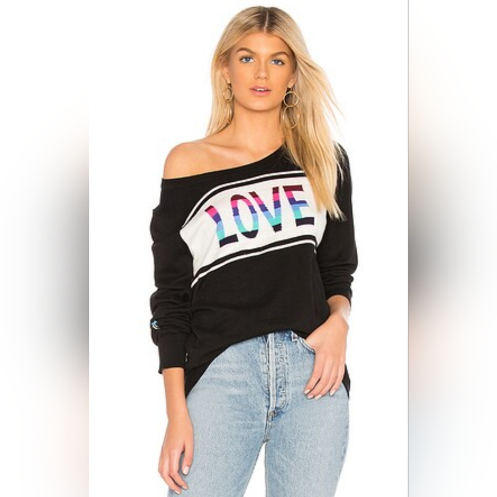 Chaser cotton and cashmere Black White Multicolor Love Text sweater size medium